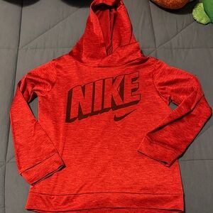 Nike Red Hooded Sweatshirt with Black Logo (Size 7)